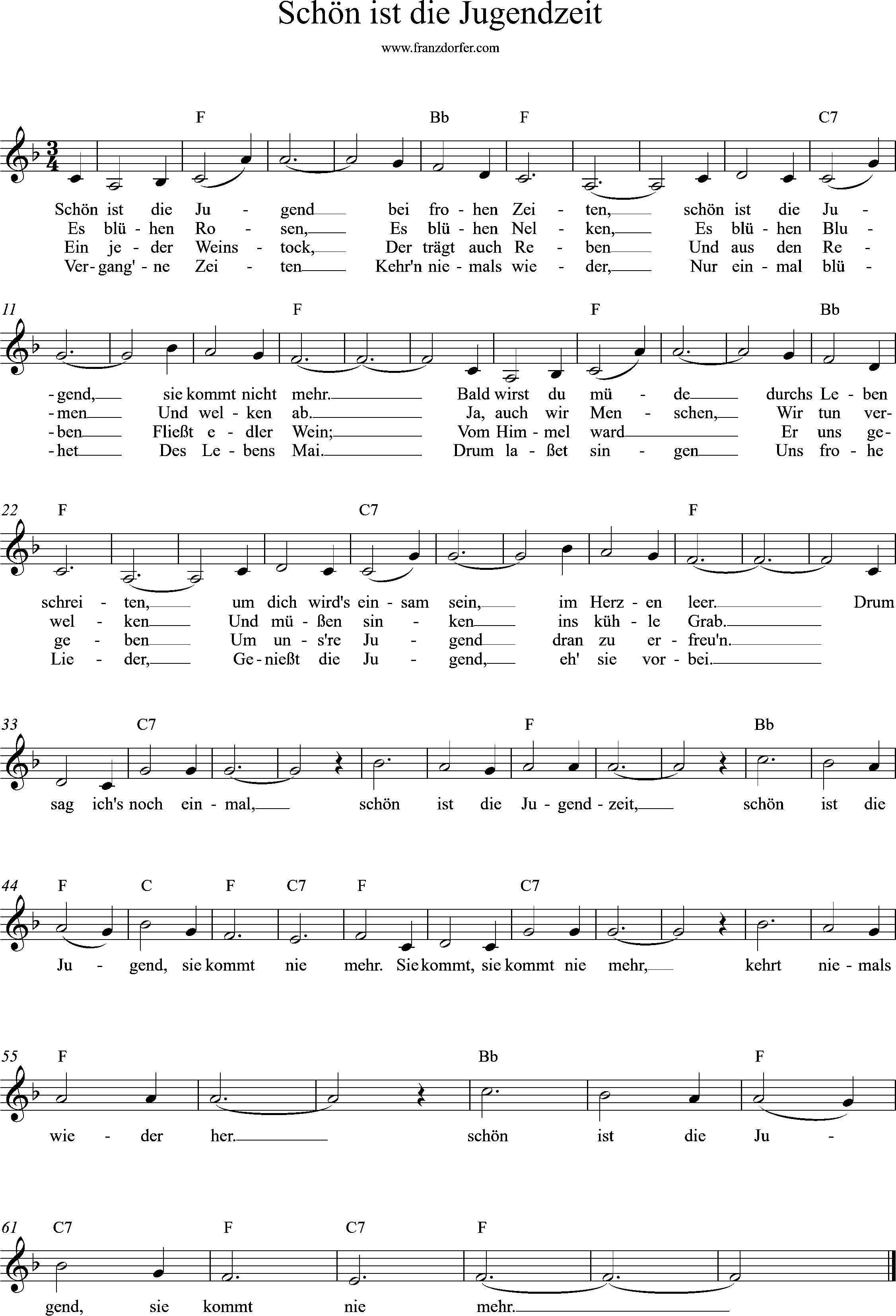 Schön ist die Jugend-, F-Dur , leadsheet